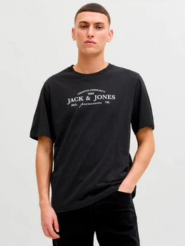 Футболка бавовняна довга чоловіча Jack & Jones 12298017 L Black (5715868965990)