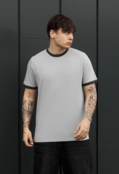 Футболка Мужская Стаф Светло-серая Графит Двухцветная Базовая Staff Lu Light Gray & Graphite S (388282)