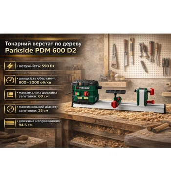 Токарний верстат по дереву Parkside PDM 600 D2 550 Вт 60 см 3000 об/хв
