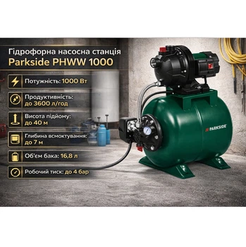 Гидрофорная насосная станция Parkside PHWW 1000 A1 1000 Вт 3600 л/ч 40 м