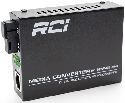 Медіаконвертер RCI RCI502W-GE-20-B 1G, TX 1550 нм / RX1310 нм, SC, 20 км, RJ45, standart size metal case