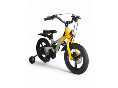 Детский велосипед 14" Antule Pro QK-009-14 от 3 лет магниевая рама дисковые тормоза надувные колеса дополнительные колесики фонарь + колокольчик легкий детский велосипед, желтый