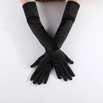 Рукавички атласні жіночі довгі еластичні вище ліктя Silk чорні
