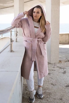 Пальто жіноче рожевого кольору з принтом Fashion розмір 46-48 (213198)