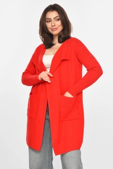 Кардиган женский однотонный красного цвета Fashion размер 46-48 (213251)