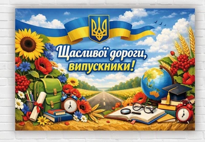Паперовий плакат на випуск "Щасливої дороги, випускники" розмір 110х75 см