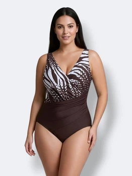 Злитий купальник Fuba 26010-1 коричневий-білий 4XL
