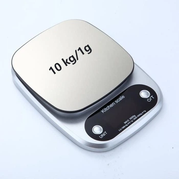 Кухонные весы для дома 10кг, точность 1г. платформа LCD-дисплей серебристые