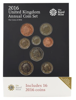 Набор монет Великобритания набор из 16 монет 2016 UNC 1, 2, 5, 10, 20, 50, 50 пенсов, 1, 1, 2, 2, 2, 2, 2, 2, 5 фунтов