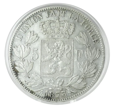 Монета Бельгия 5 франков 1873 Серебро F-VF (Ag 900, 25 грамм)