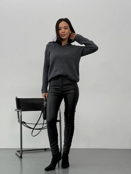 Жіночі штани з еко-шкіри на флiсi Uaclothes 44-46 Чорний (like35141-155611357)