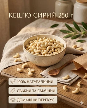 Кешью сирий 250 г калібр W320 натуральний горіх без обробки без ГМО пакет