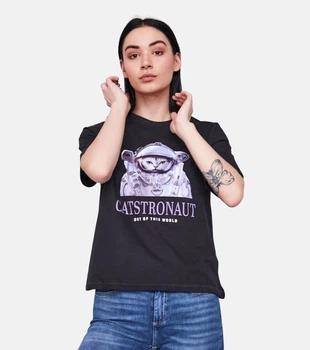 Футболка ONLKEIRA BOXY S/S CAT TOP BOX JRS 15254379-Moonless Night-Print:CATSTRONAUT ONLY M Чорний 15254379-MOONLESS NIGHT-P S
