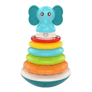 Пірамідка-неваляшка слоненя Maya Toys, розвивальна іграшка для малюків із кільцями та звуком, дитяча пірамідка HE0295