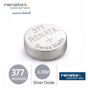 Батарейка Renata 377 (SR626SW), серебряно-оксидная, 1.55V, для часов, Швейцария
