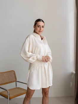 Шовкова сукня-сорочка кольору вершкове масло XS-M