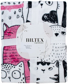 Плед Biltex Flannel белый с принтом Meow Mix Полуторный 150х200 см (4820298413933)