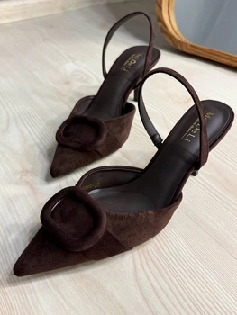 Туфли женские Meideli 566-23 slingback лодочки с пряжкой экозамша 36 коричневые