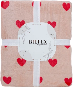 Плед Biltex Flannel бежевый с принтом Sweet Hearths Двуспальный 180х200 см (4820298413995)