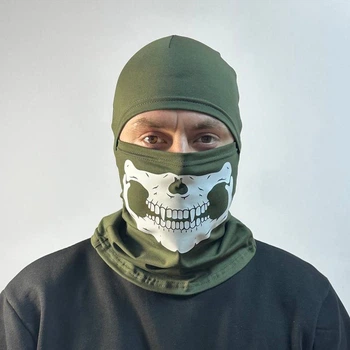 Військова балаклава підшоломник M-KET Олива тактична з DTF принтом трикотаж стрейч кулір розмір 56-58