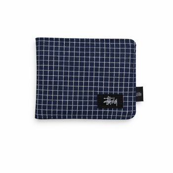 Кошелек Stussy 11×9 см синий в клетку из нейлона