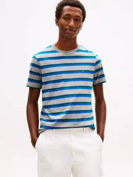 Футболка хлопковая длинная мужская Tommy Hilfiger M05627-P7D(Grey-Blue Stripe) L Серая (198296779257)