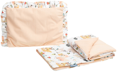 Komplet do wózka Sensillo Velvet poduszka + koc z falbanką brzoskwiniowy (5908310394480)