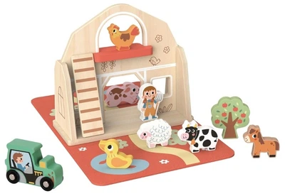 Дерев'яна складана ферма Tooky Toy у валізі з тваринами (TP518) (6976831553586)