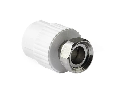 Муфта комбинированная PPR ASCO Ø20x1/2'' с накидной гайкой, белая (для водоснабжения/отопления)