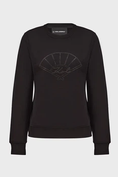 Жіночий чорний світшот FAN RHINESTONE SWEATSHIRT Karl Lagerfeld XL 246W1817