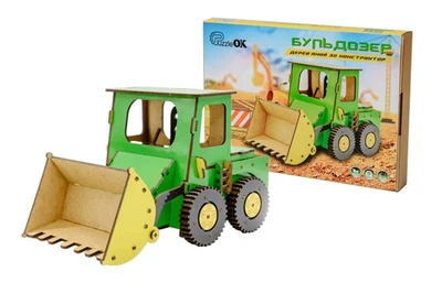 Конструктор Puz-26918 Бульдозер дерев'яний, 91 дет., р.15x15x25 см PuzzleOK