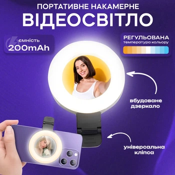 Селфі кільце Plokama LED U20 на прищіпці для телефону, ноутбука (3366)