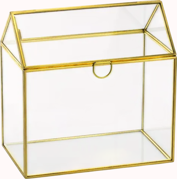Szklane pudełko na koperty PartyDeco 13 x 21 x 21 cm złote (5900779130920)