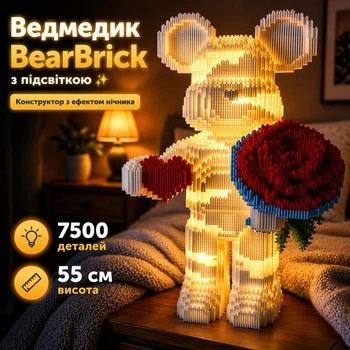 Конструктор Мишка Bearbrick с подсветкой белый 7500 деталей 55 см Медведь