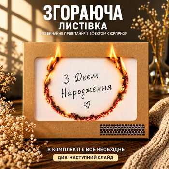 Листівка згораюча 10,5×10,5 см коричневий, привітання з днем народження