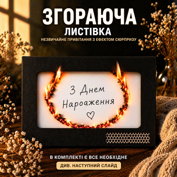Листівка згораюча 10,5×10,5 см чорна, привітання з днем народження