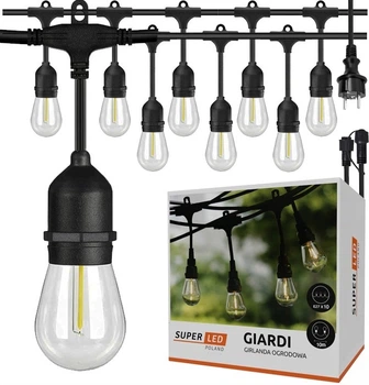 Садова гірлянда 15м з 15 LED-лампами E27 - декоративне освітлення для саду, тераси, балкона, SuperLED