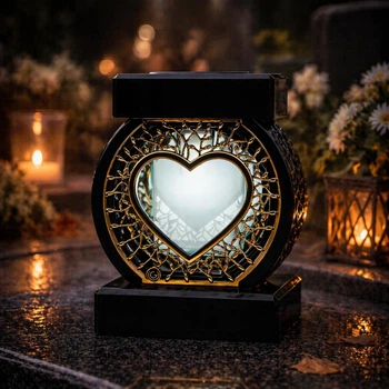 Лампадка на солнечной батарее чёрная 26.5×19 см | LED имитация пламени eCandLed | пластик, стекло | для кладбища
