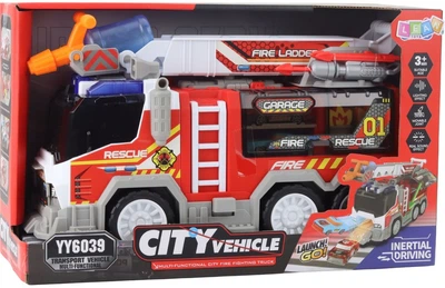 Wóz strażacki Lean Toys z dźwiękiem, światłami i napędem oraz z otwieranymi drzwiami 27887 Czerwony (5905991083108)