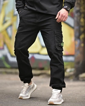 Городские карго штаны джоггеры Stone Island черные ТР6075 (карго / джоггеры / стрейч) мужские 30