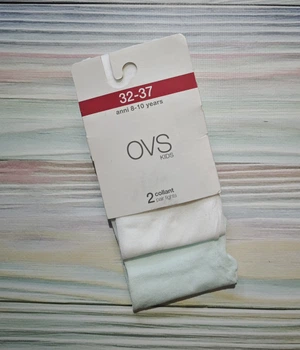 Детские капроновые колготки - набор OVS 32-37 (8 - 10 лет), Белые, бирюзовые