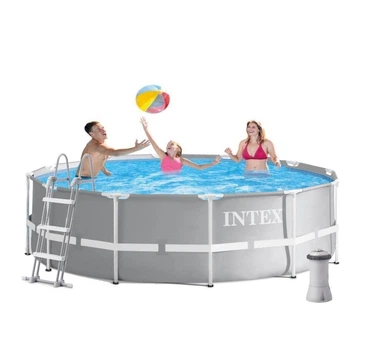 Бассейн каркасный Intex 716 NP круглый размер 366х99 см фильтр-насос лестница объем 8503л. Blue and Grey (96758)