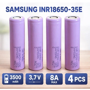 Акумулятори 18650 Samsung Li-ion 3.7V 3500 мА·год, набір 4 шт, для ліхтарів, електроніки, power bank