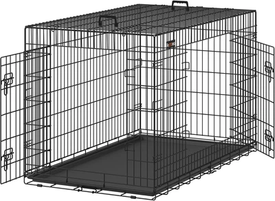 Металлическая клетка для содержания и транспортировки больших собак 136x79x87 см FEANBREA PPD054B01, с 2 дверцами, съемный лоток