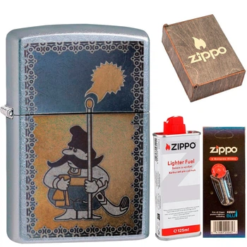 Комплект Zippo Запальничка Zippo 207 CLASSIC Козак + Подарункова упаковка + Бензин + Кремні