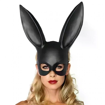 Маска кролика PlayBoy 36 см - чорна матова карнавальна маска для вечірок та косплею