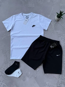 Костюм чоловічий спортивний Nike футболка шорти 2 пари шкарпеток у подарунок білий M