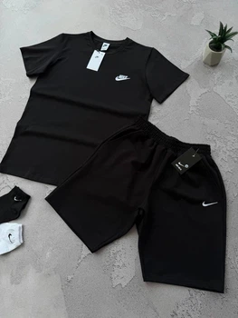 Костюм чоловічий спортивний Nike футболка шорти 2 пари шкарпеток у подарунок чорний m