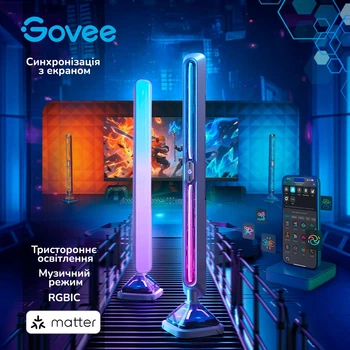 Набір адаптивного підсвічування для компьютера, Govee H6048 Govee Gaming Light Bars Pro, RGBIC, WI-FI/Bluetooth, чорний