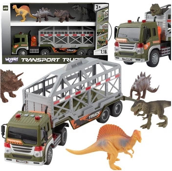 Ciężarówka Woopie transporter dinozaurów z efektami świetlnymi i dźwiękowymi 1:16 Zielona 57505 (5906280657505)